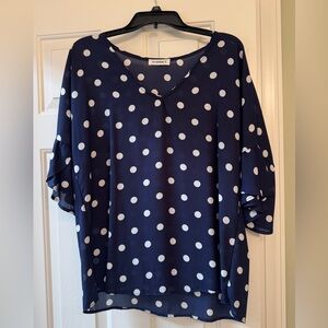 Eesome Navy Blue Polka Dot Blouse